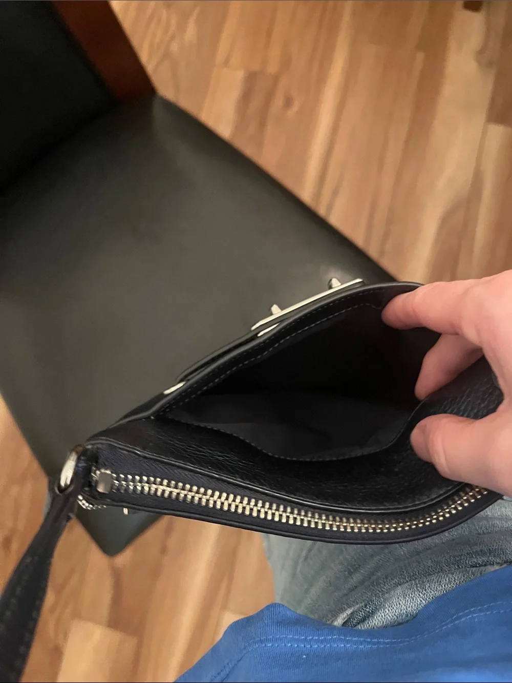Metallic blue Coach crossbody purse